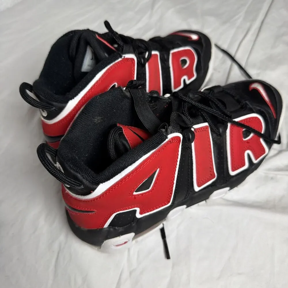 Nike Air More Uptempo Men's Mid Top Lace-Up Sneakers Black/Red/White Youth 7